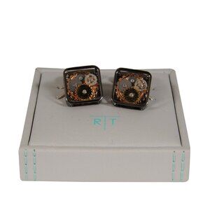 Tateossian London Square Mechanical Gear Cufflinks Silver Gold Black Brested